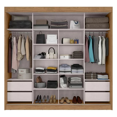 Guarda Roupa Casal Mdf Toquio 2 Portas de Correr 4 Gavetas Freijó Com Off White