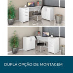 Escrivaninha Mesa Escritório em L 2 Gavetas 3 Portas Office
