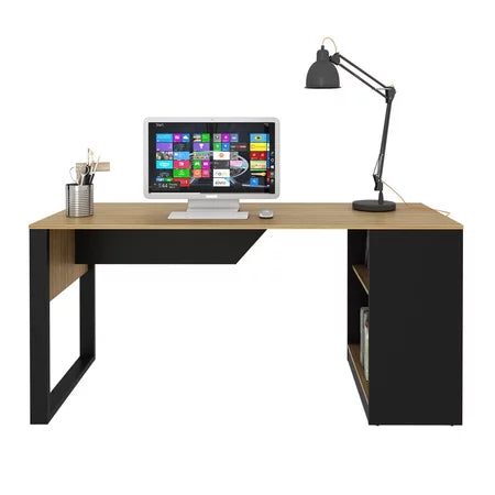 Escrivaninha Mesa Escritório 160cm Amêndoa Preto